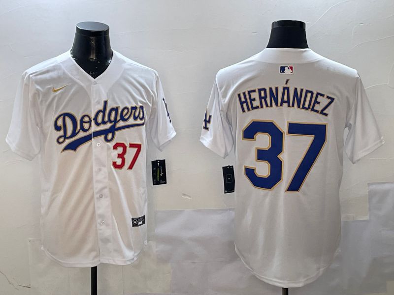 Men Los Angeles Dodgers #37 Hernandez White Gold Game 2025 Nike MLB Jersey style 1